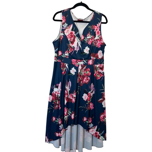 Red Dot Dresses & Skirts - Sleeveless V-neck stretchy hi low floral dress Size 1X